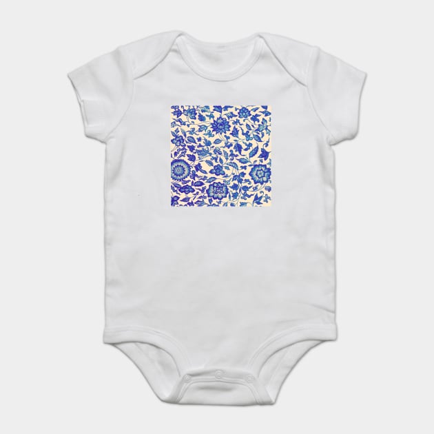 Vintage Indigo Chintz Chinoiserie Mandala Floral Blue Flowers Pattern Baby Bodysuit by Darksavage